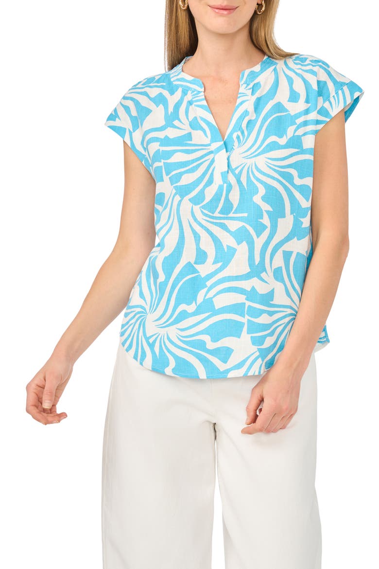 Split Neck Cap Sleeve Top, Main, color, NILE BLUE