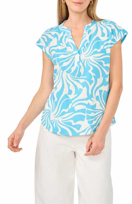 Split Neck Cap Sleeve Top