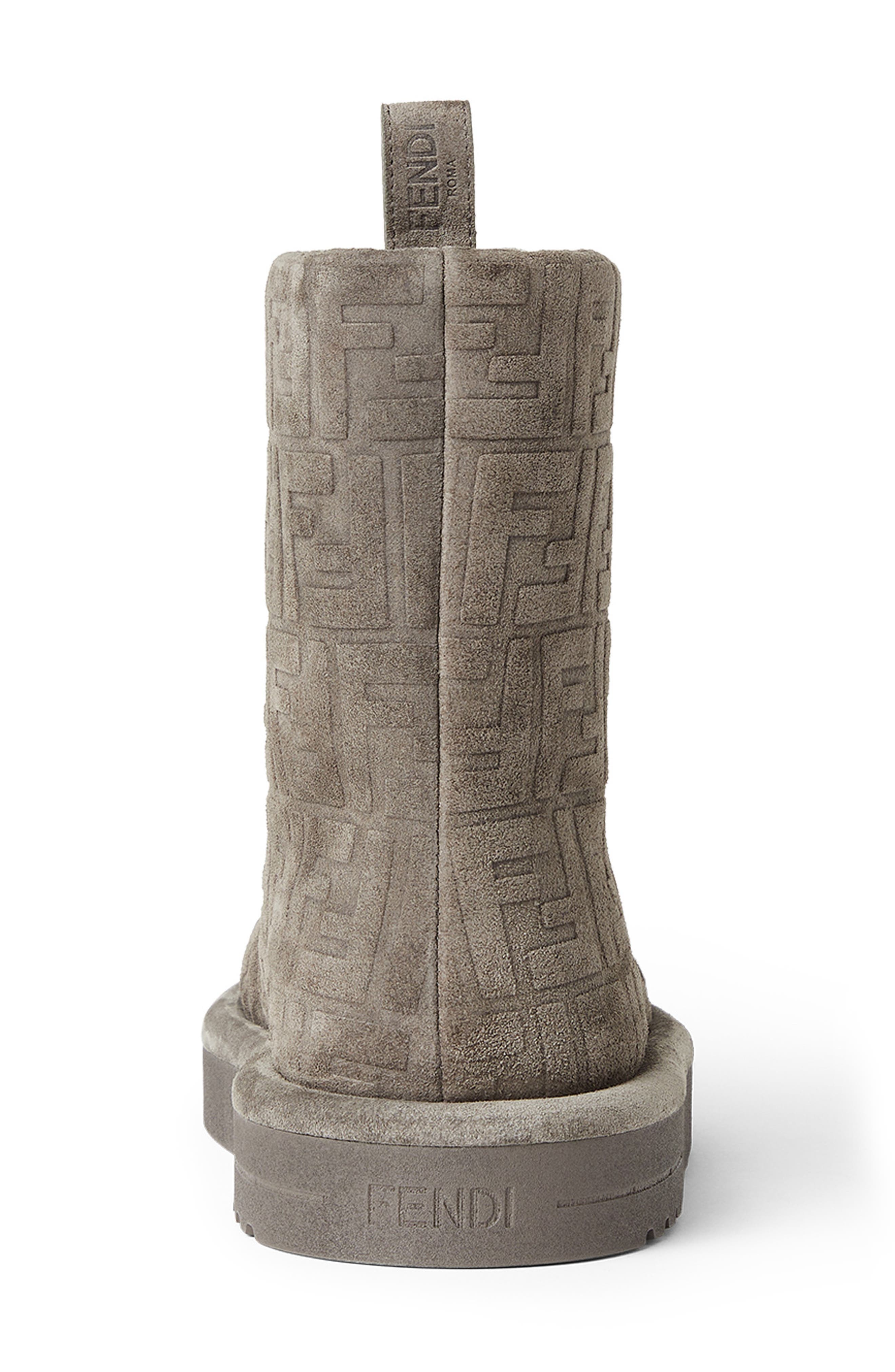 Fendi Après Chic FF Logo Genuine Shearling Lined Bootie, Alternate, color, Steel/ Latte