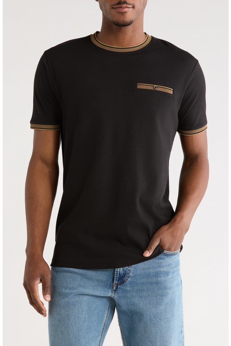 Tipped Cotton Jacquard T-Shirt, Main, color, BLACK