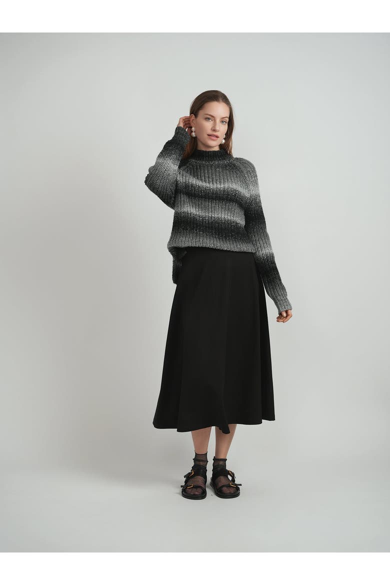 Ladies Full Needle Multi-Striped Sweater, Alternate, color, Black/Dark Denim