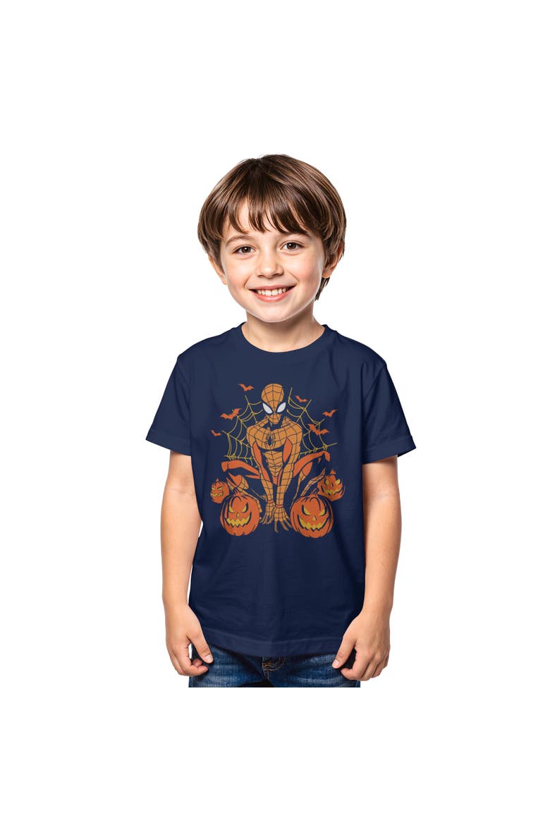 Boys' Jack-o-lantern Spideyween Short Sleeve Graphic T-shirt, Main, color, Navy Blue