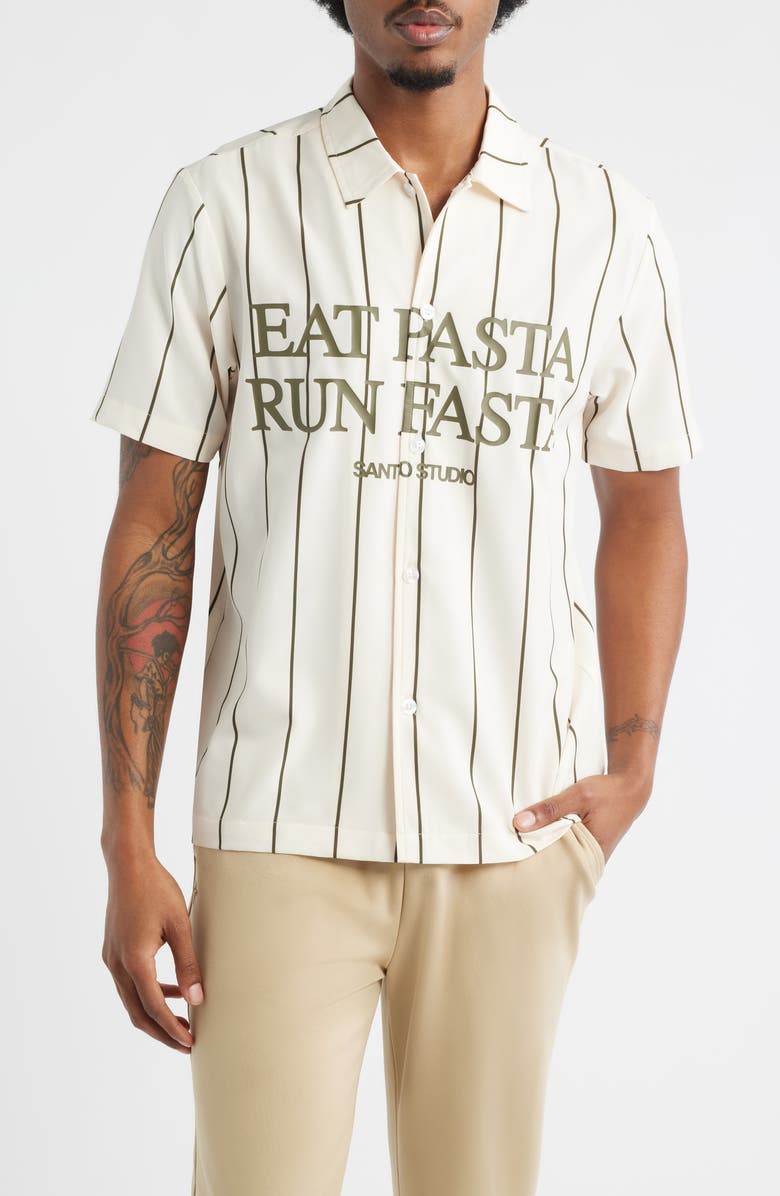 SANTO STUDIO Past Graphic Short Sleeve Button-Up Shirt, Main, color, Cream