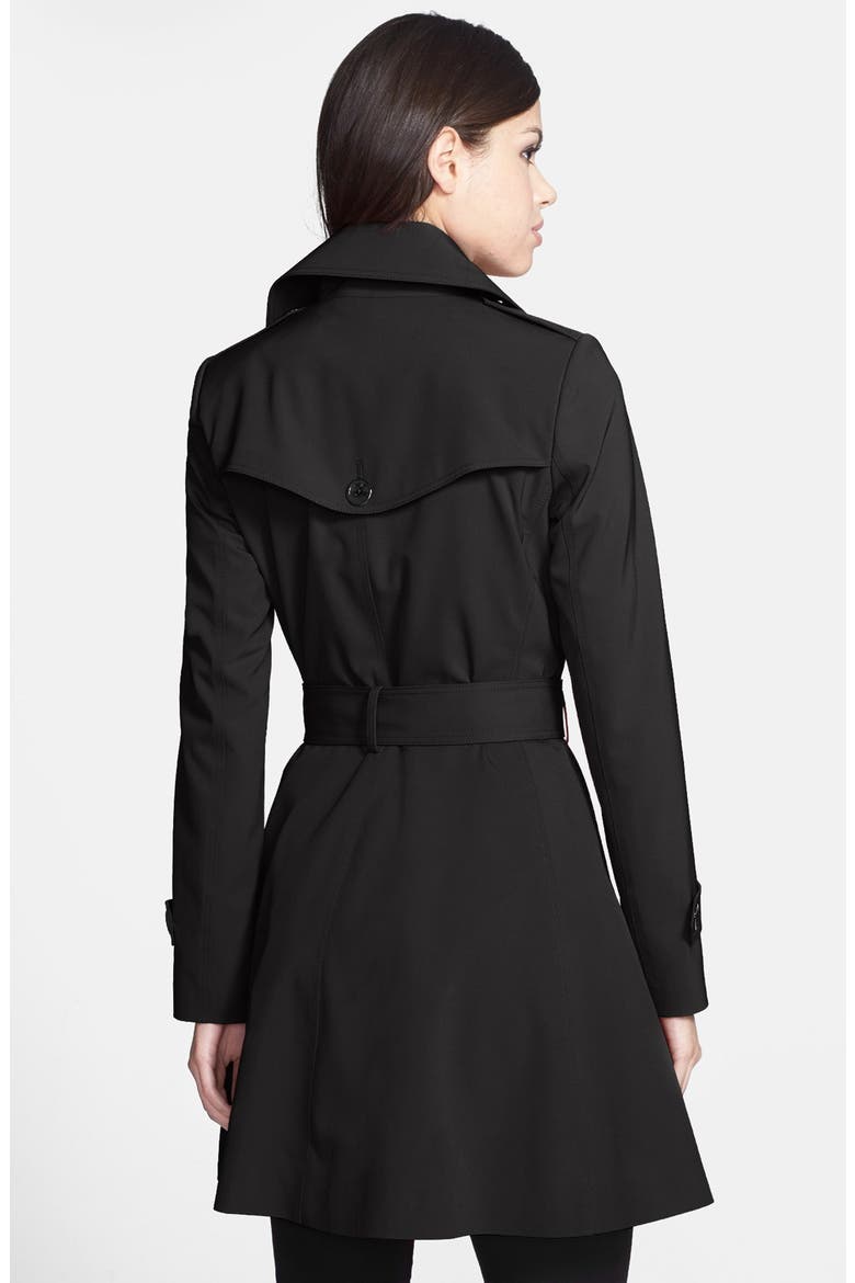 'Juliette' Double Breasted Skirted Trench Coat, Alternate, color, BLACK