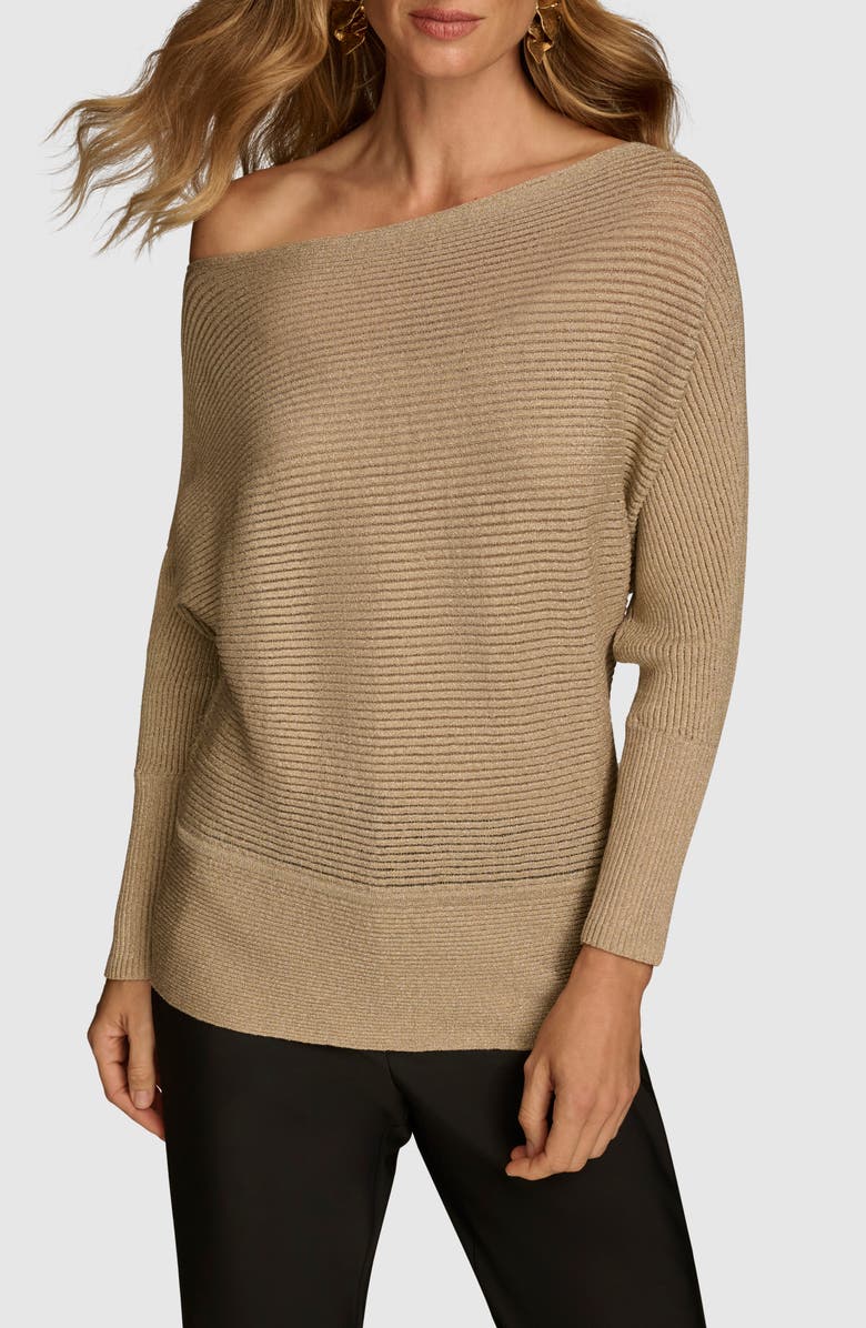 Donna Karan New York Metallic Rib One-Shoulder Sweater, Alternate, color, 