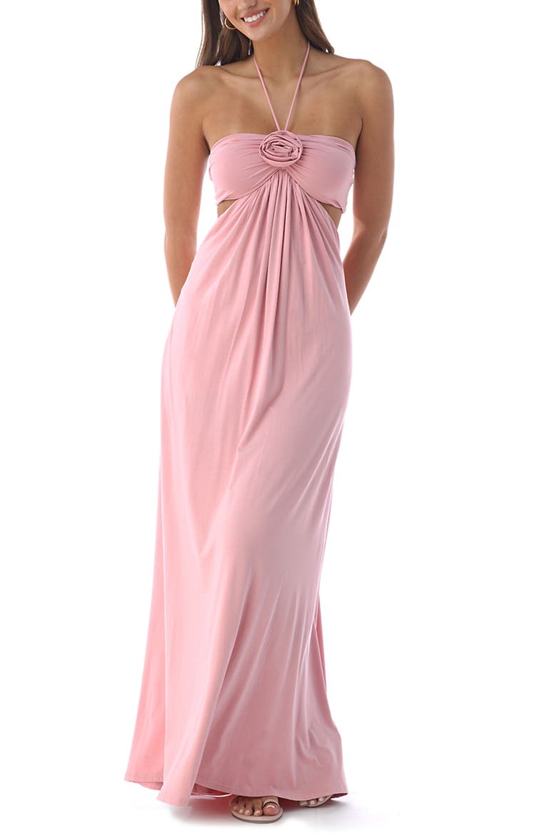 Rosette Halter Maxi Dress, Main, color, PINK