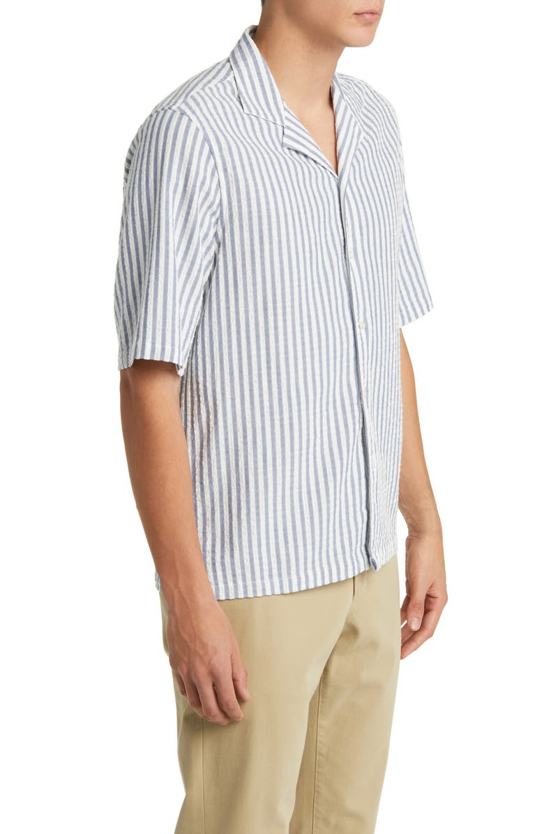 Officine Générale Eren Stripe Short Sleeve Cotton Button-Up Shirt, Alternate, color, 