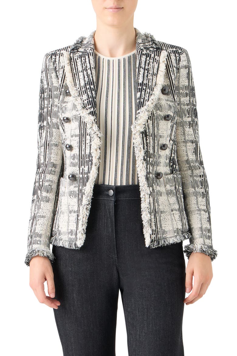 Fringed Mixed Tweed Jacket, Main, color, CREAM-BLACK