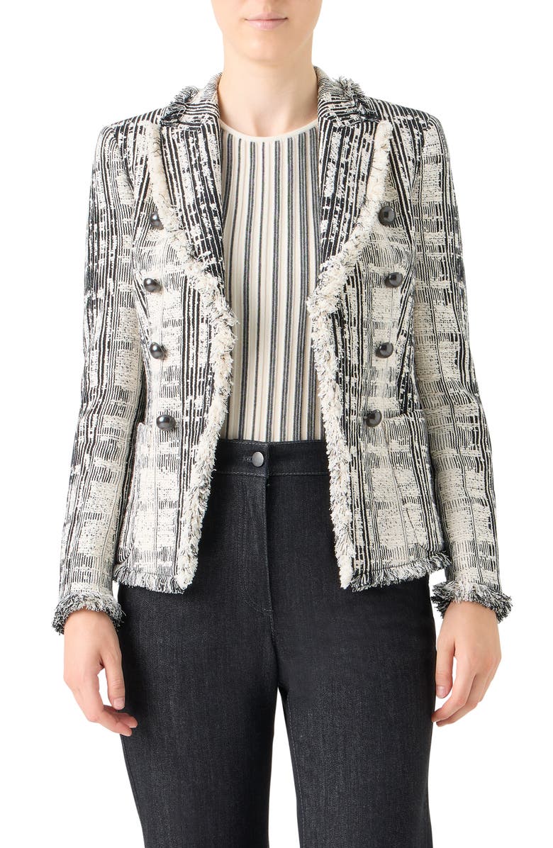 Akris punto Fringed Mixed Tweed Jacket, Main, color, Cream-Black