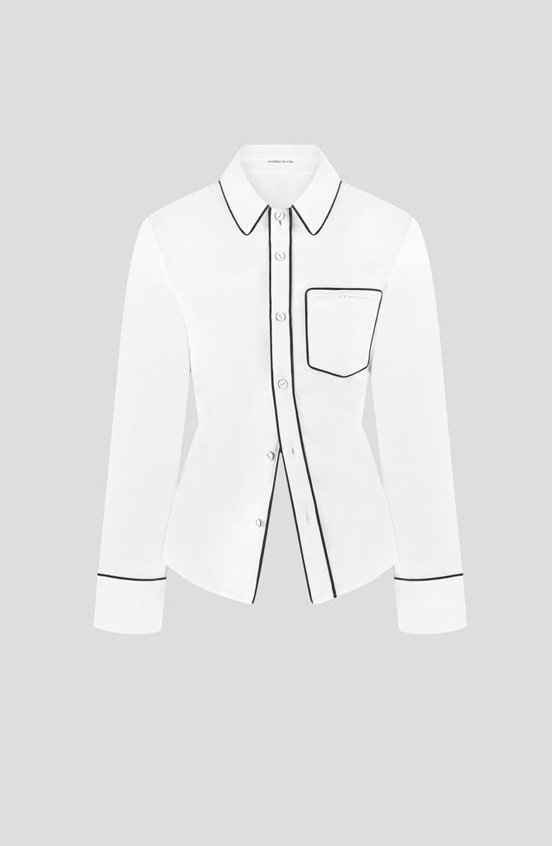 Manière De Voir Contrast Piped Backless Tie Shirt, Main, color, White/Black