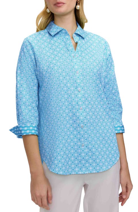 Margie Geo Lattice Three-Quarter Sleeve Button-Up Shirt