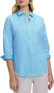Foxcroft Margie Geo Lattice Three-Quarter Sleeve Button-Up Shirt