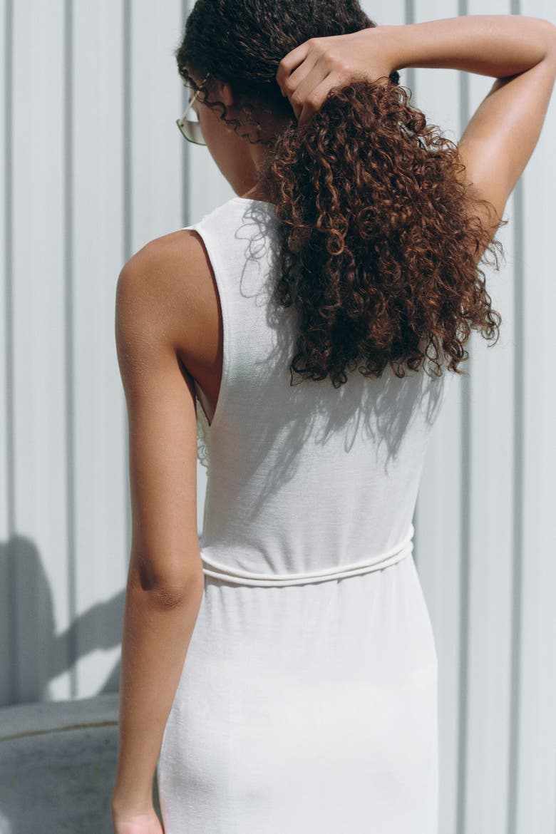 Lace-trimmed Tie-belt Dress, Alternate, color, Cream