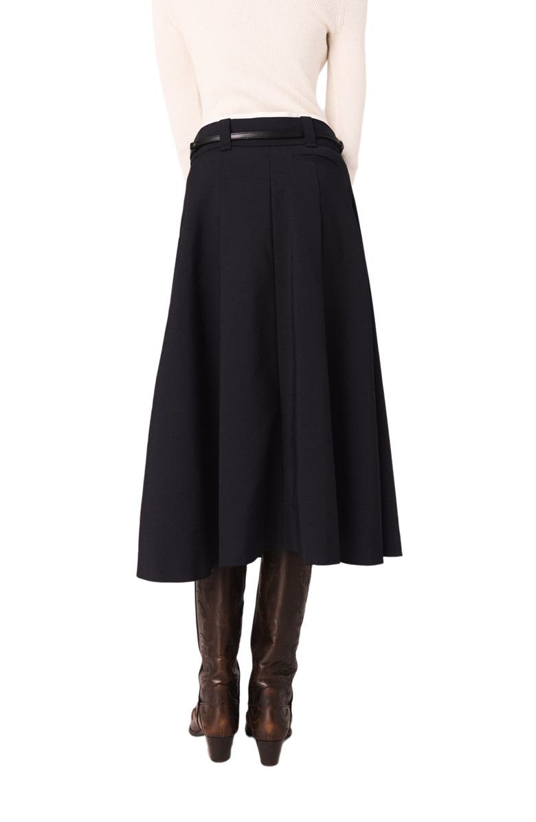 maje Long cotton skirt with belt, Alternate, color, Navy