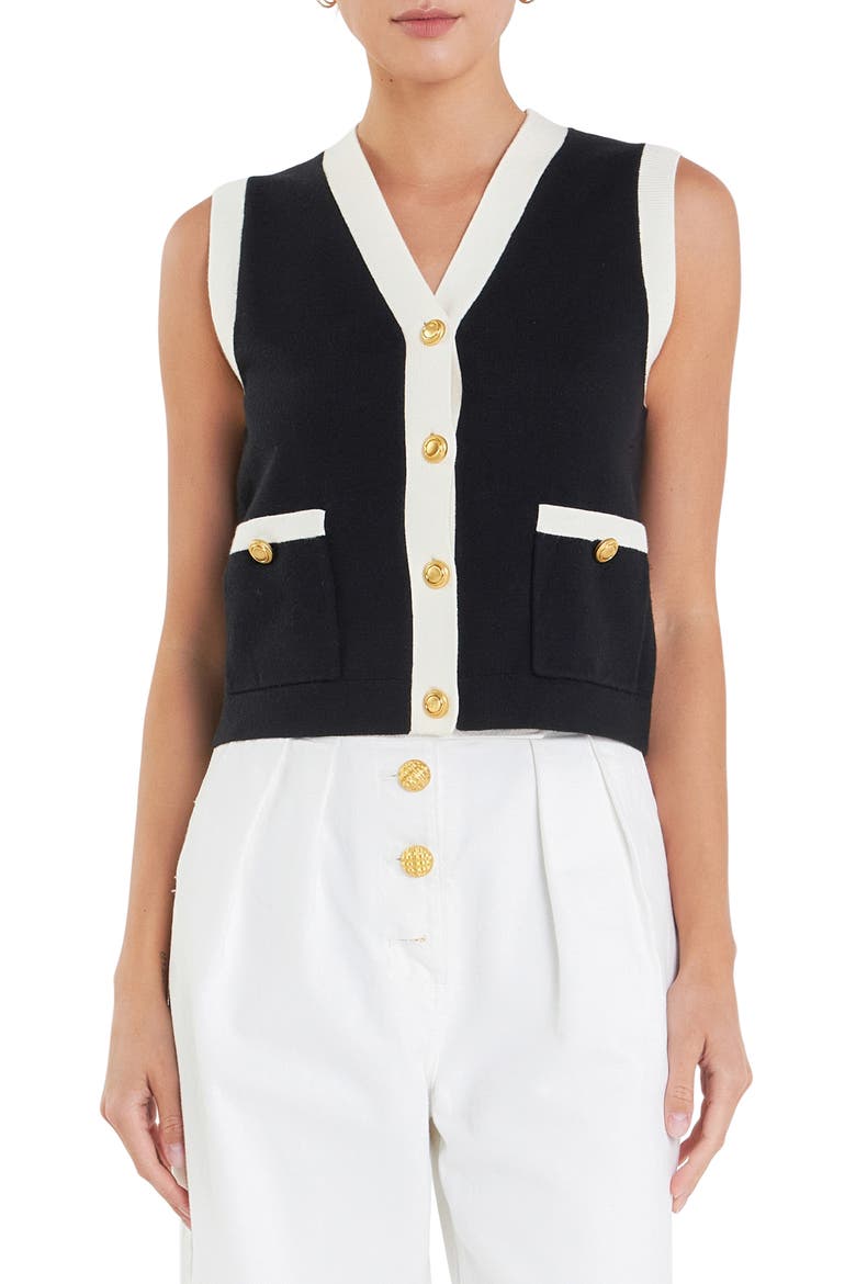 Colorblock Sweater Vest, Main, color, BLACK