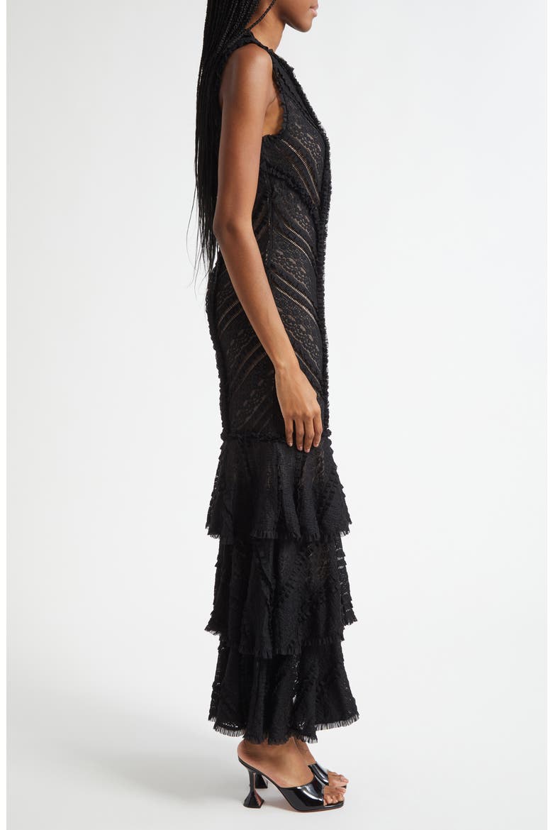 Maceio Stretch Lace Tiered Maxi Dress, Alternate, color, BLACK