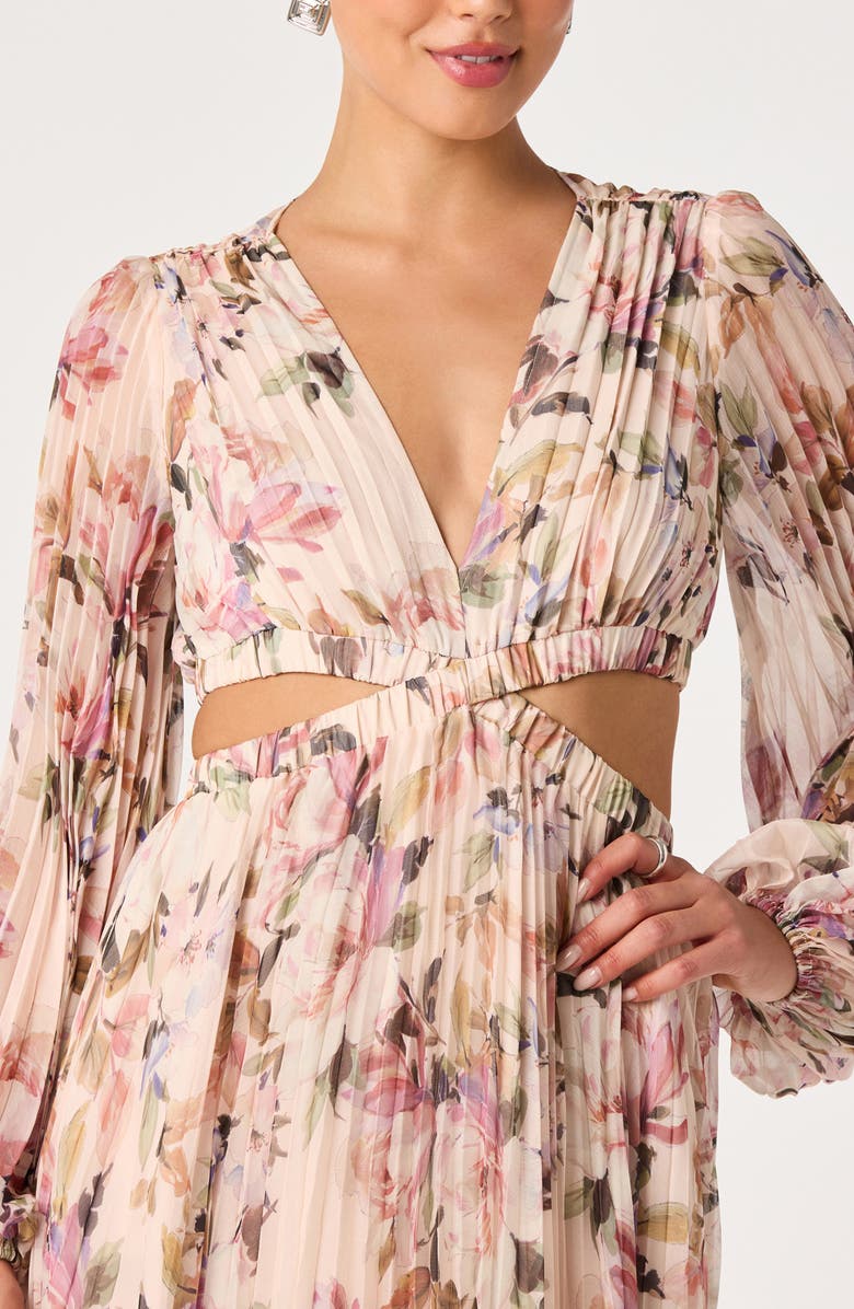 ASTR the Label Revery Floral Pleated Cutout Long Sleeve Maxi Dress, Alternate, color, Yellow Pink Floral
