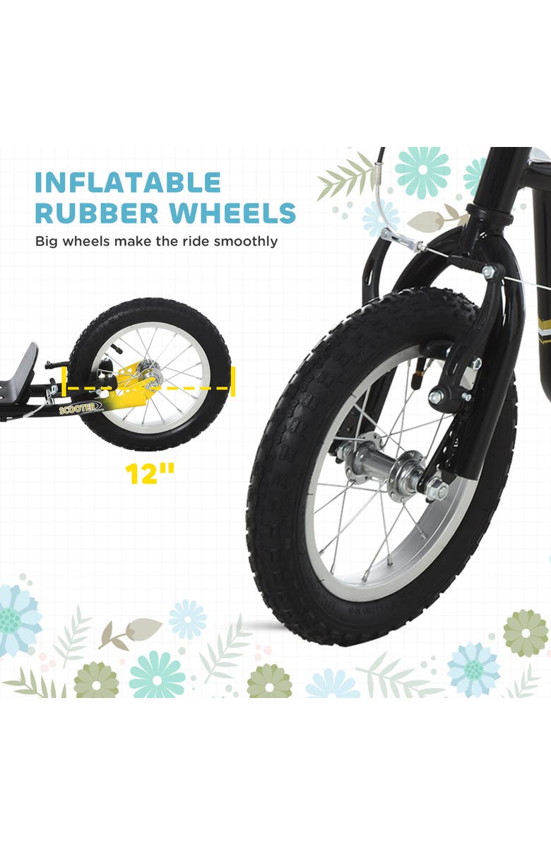 Aosom Youth Scooter with Dual Brakes, Inflatable Front Wheel, Alternate, color, Black