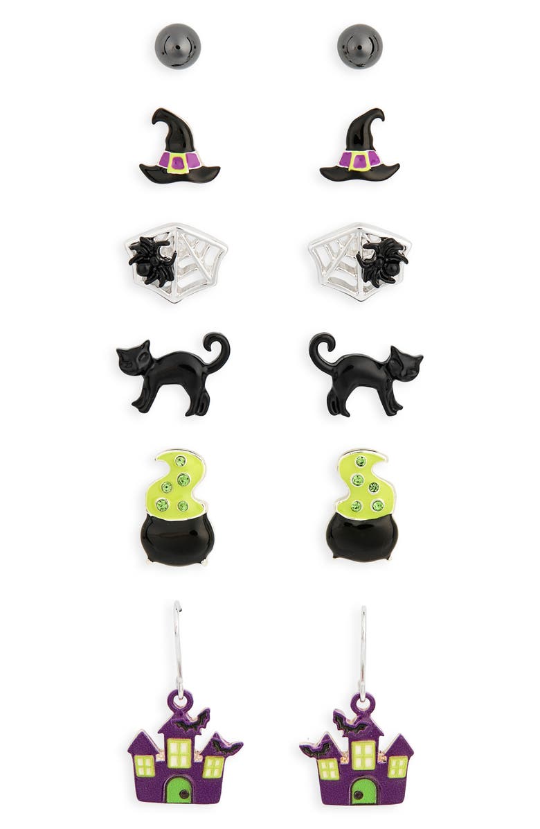 Leith Set of 6 Cat Stud Earrings, Main, color, Green Multi- Gold