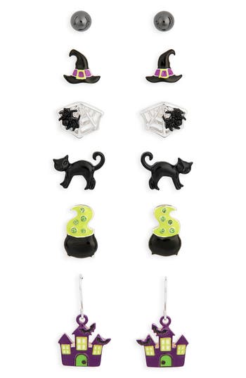 Leith Set Of 6 Cat Stud Earrings In Black