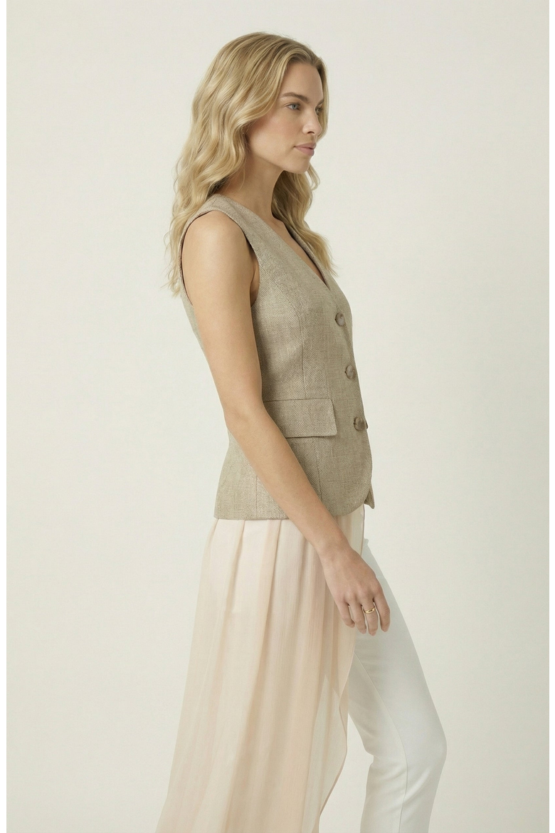 Tailored Sleeveless Vest Top, Alternate, color, Beige