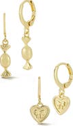 GLAZE JEWELRY Set of 2 Candy & Heart Drop Huggie Hoop Earrings