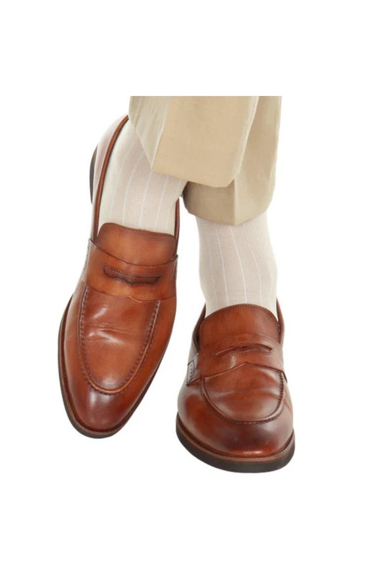 Valentino Vertical Stripe Over the Calf Mercerized Cotton Sock, Alternate, color, Tan with White Stripes