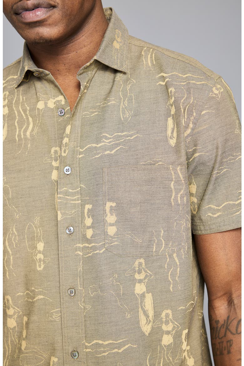 Surf Ladies Mélange Short Sleeve Button-Up Shirt, Alternate, color, ASPHALT