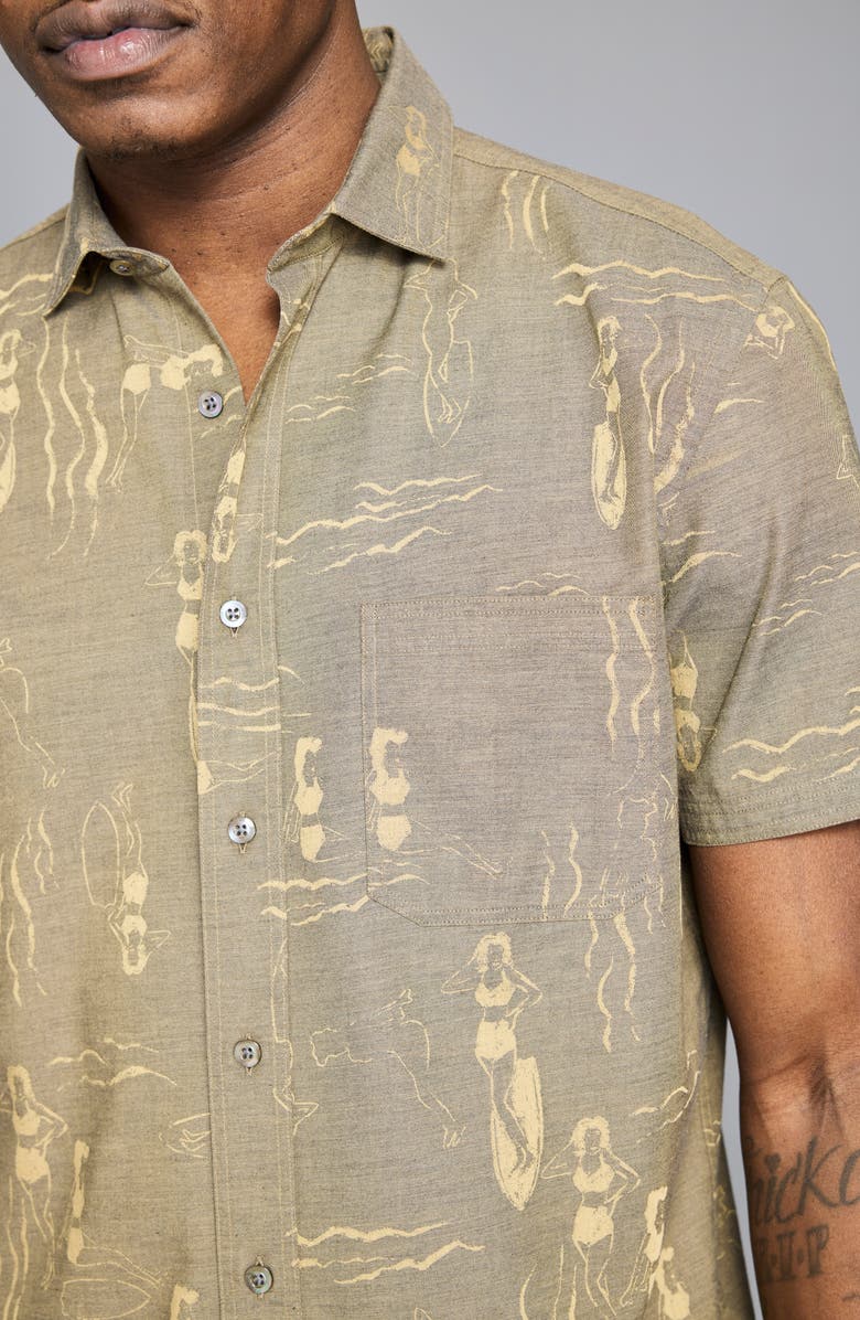 Billy Reid Surf Ladies Mélange Short Sleeve Button-Up Shirt, Alternate, color, Asphalt