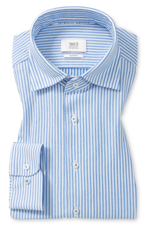 Slim Fit Stripe Jersey Button-Up Shirt