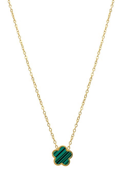 14K Yellow Gold Plated Clover Pendant Necklace