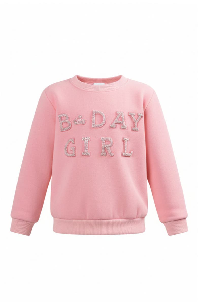 Mia Belle Girls Birthday Girl Princess Pearl Embellished Sweatshirt, Main, color, Pink