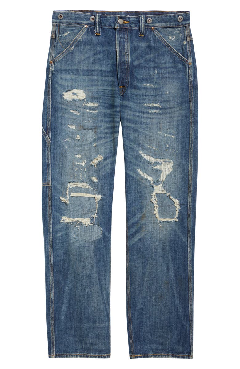 Double RL Straight Fit Distressed Carpenter Jeans, Alternate, color, Brayton Wash