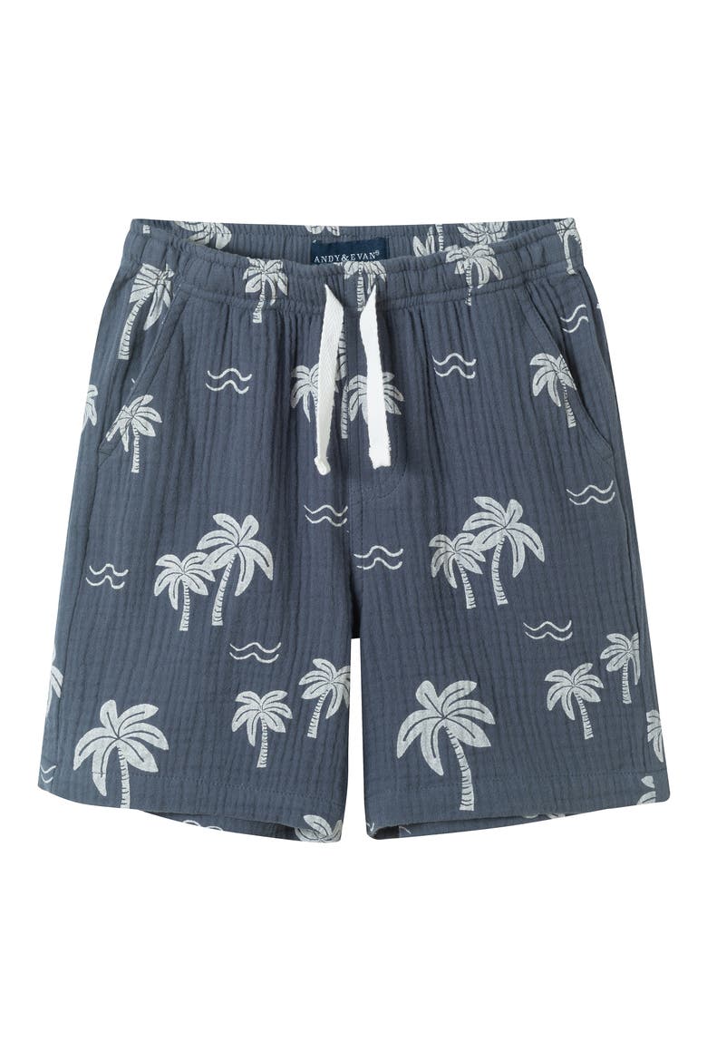 Kids' Printed Cotton Gauze Button-Up Shirt & Shorts Set, Alternate, color, GREY