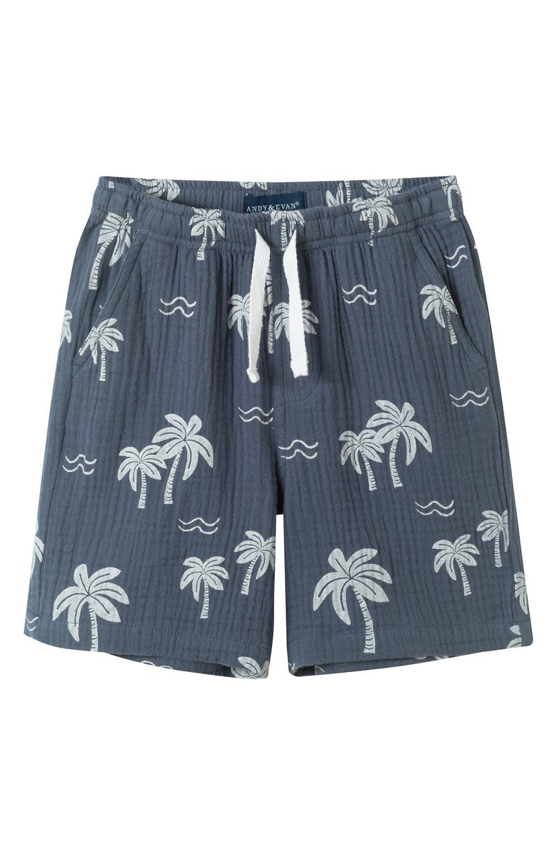 Andy & Evan Kids' Printed Cotton Gauze Button-Up Shirt & Shorts Set, Alternate, color, Grey