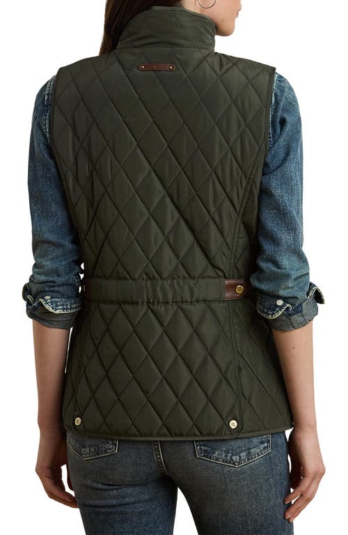 Ralph Lauren Lauren Crest Patch Diamond Quilted Vest In Green