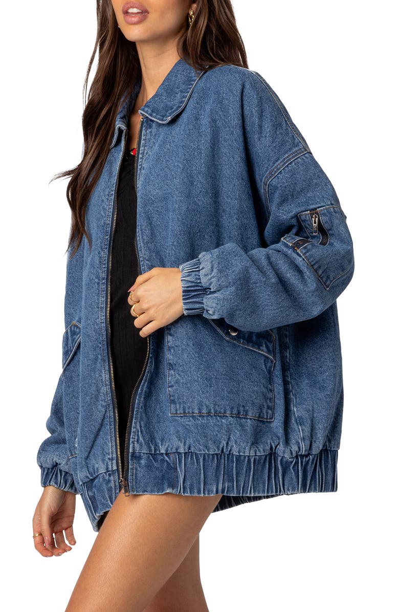 EDIKTED Sophie Oversize Denim Jacket, Alternate, color, Blue-Washed