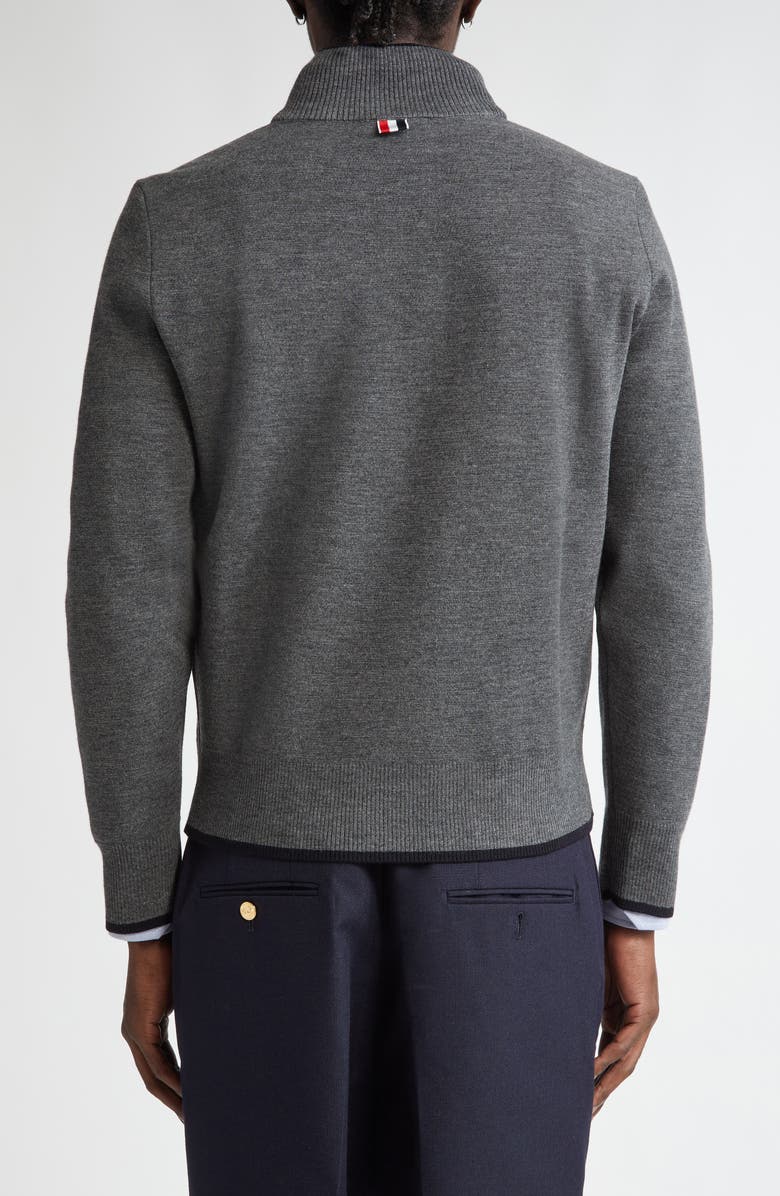 Thom Browne Milano Stitch Virgin Wool Half Zip Sweater, Alternate, color, 