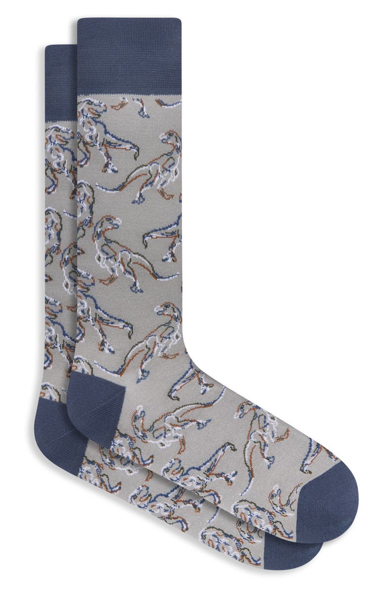 Bugatchi Dinosaur Mercerized Cotton Blend Dress Socks, Main, color, 