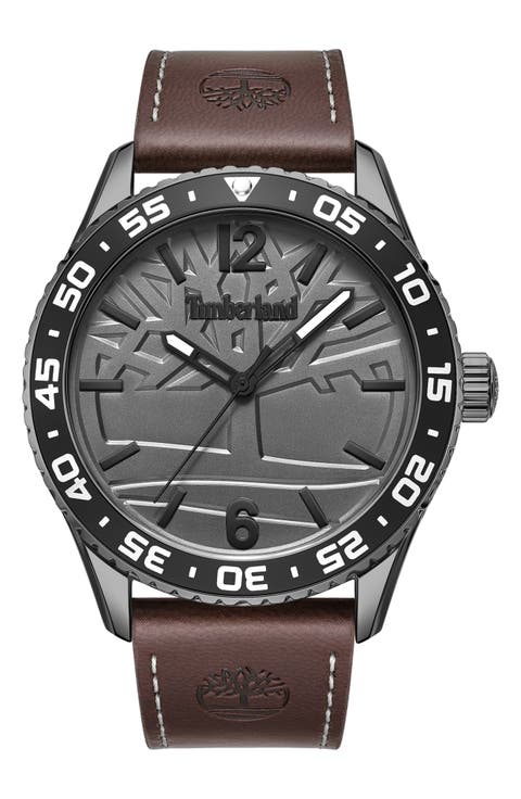 Sport Leather Strap Watch, 44mm