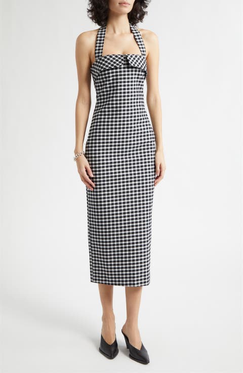 Chiara Gingham Halter Neck Pencil Dress