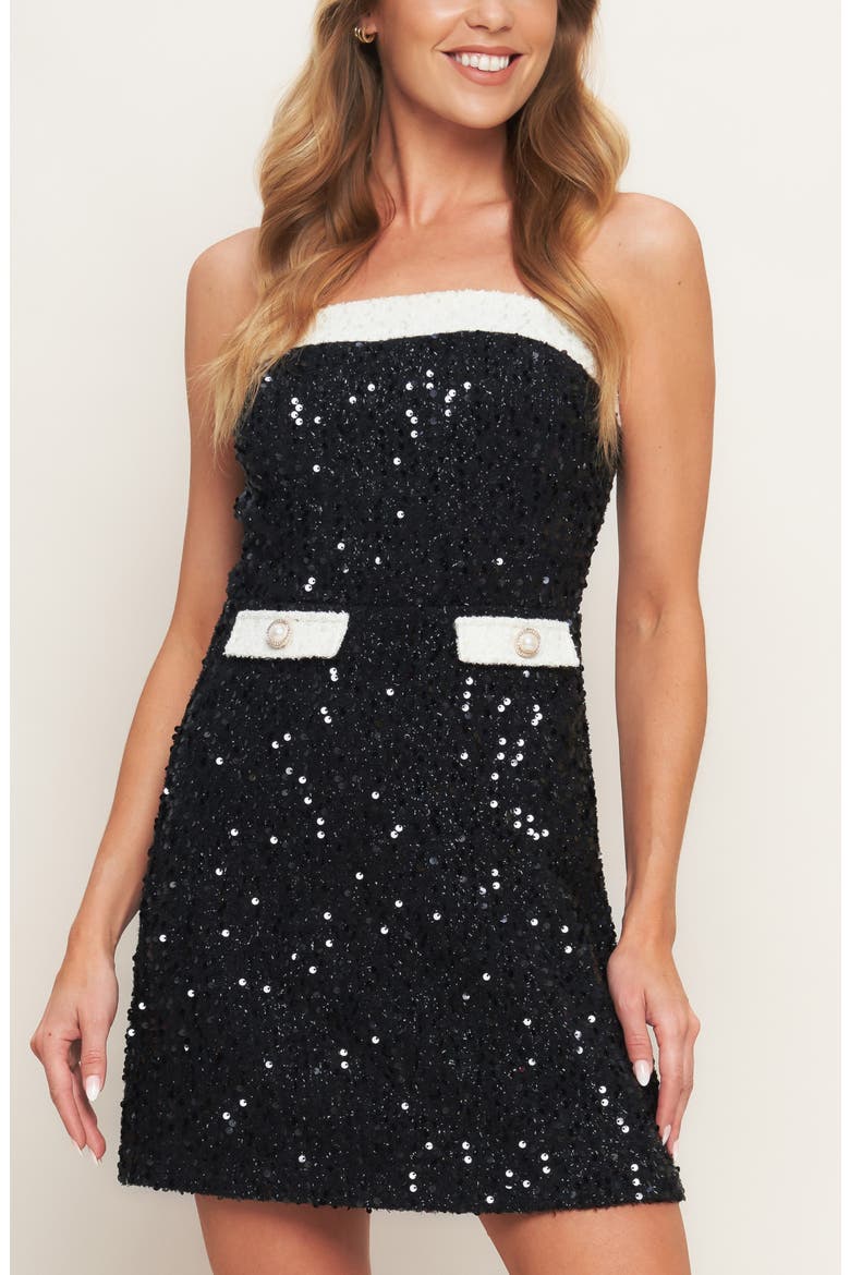 Sequin Strapless Minidress, Alternate, color, BLACK