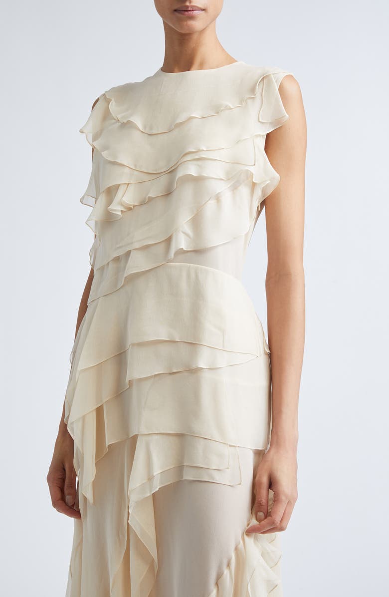 Altuzarra Gigi Semisheer Ruffle Silk Maxi Dress, Alternate, color, Tapioca