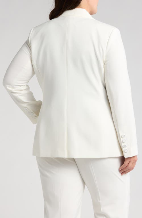 Tahari Asl Plus Size Peak Lapel Blazer Floral Tie Neck Blouse Mid Rise Pants In White