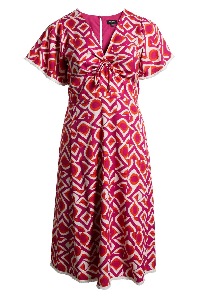 Geo Print Midi Dress, Alternate, color, WILD BERRY