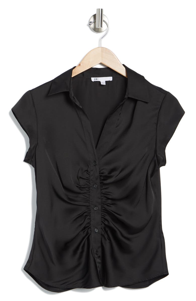 DR2 by Daniel Rainn Ruched Satin Button-Front Cap Sleeve Blouse, Alternate, color,