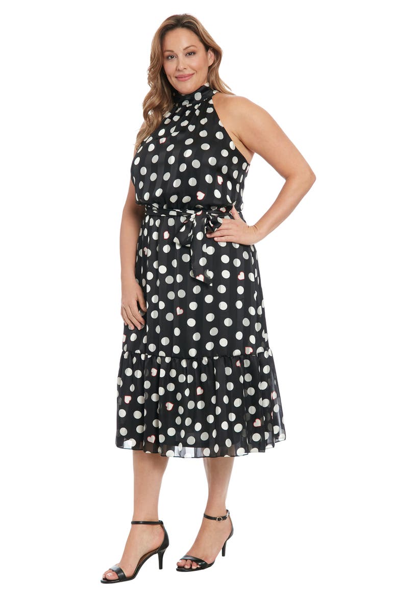 Tie Waist Halter Midi Dress, Alternate, color, BLACK/ CREAM
