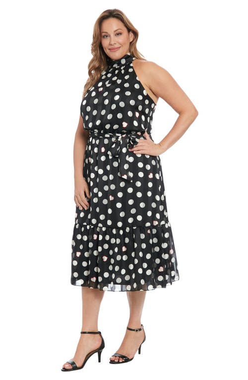 London Times Tie Waist Halter Midi Dress In Black/cream