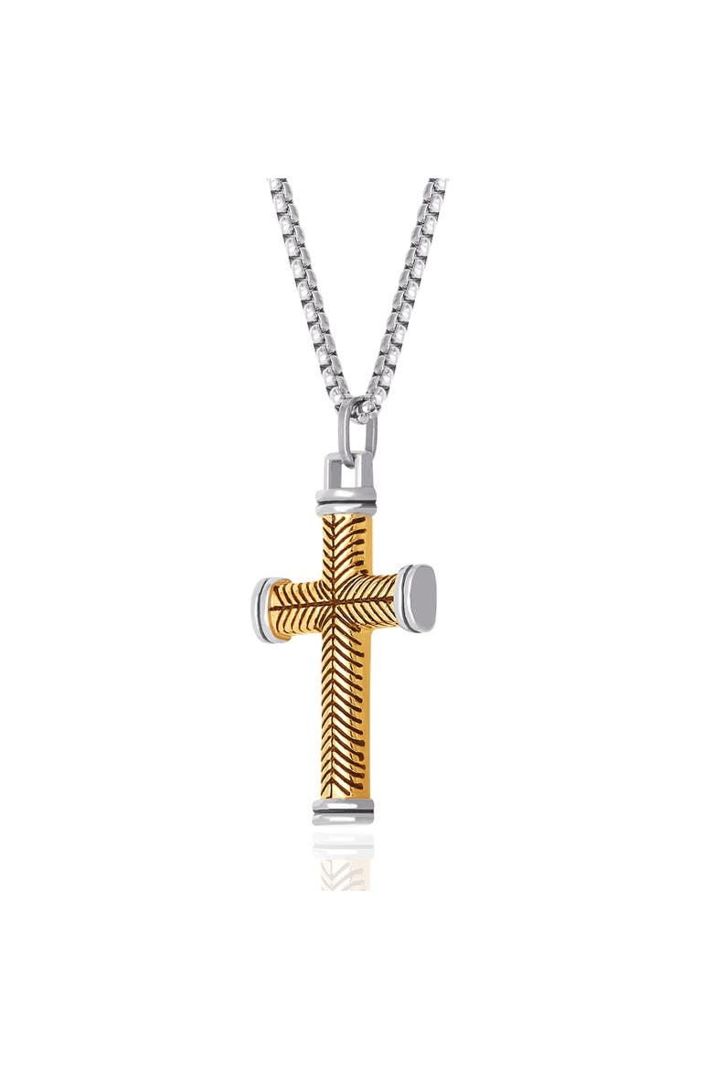 Stainless Steel (316L) Two Tone Cross Necklace, Alternate, color, gold, silver