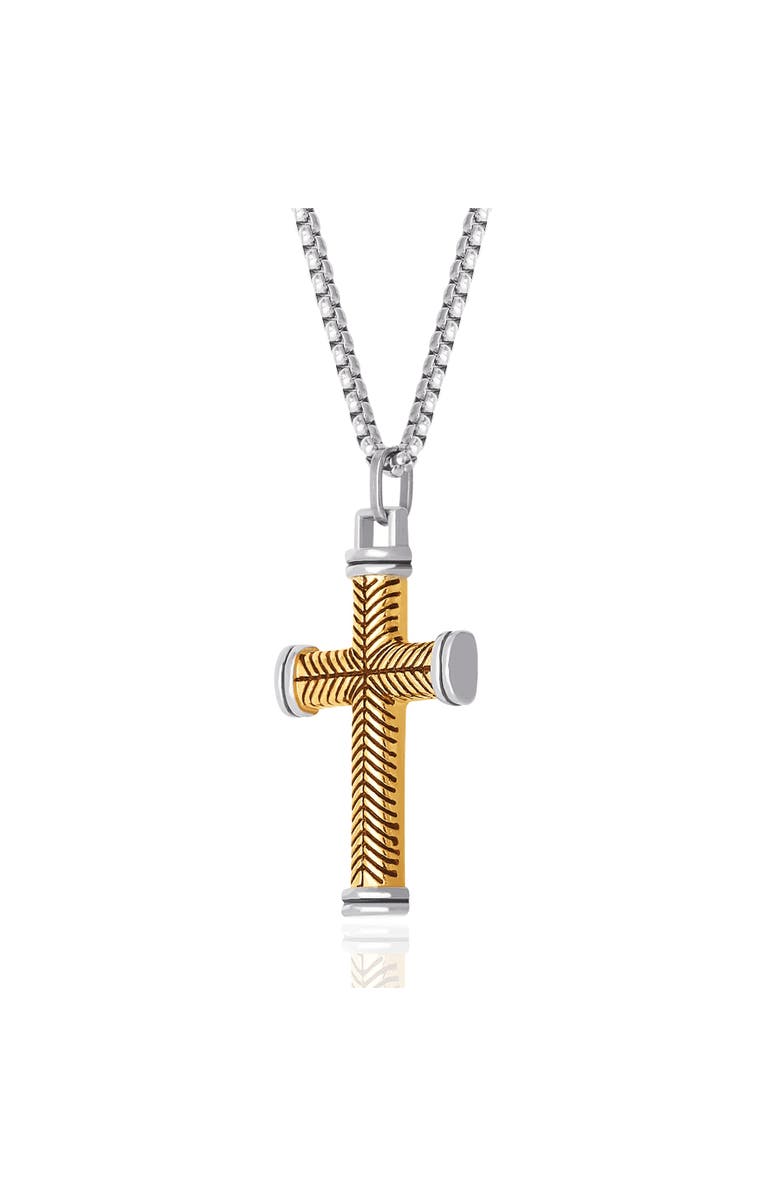 Lucky Brand Stainless Steel (316L) Two Tone Cross Necklace, Alternate, color,
